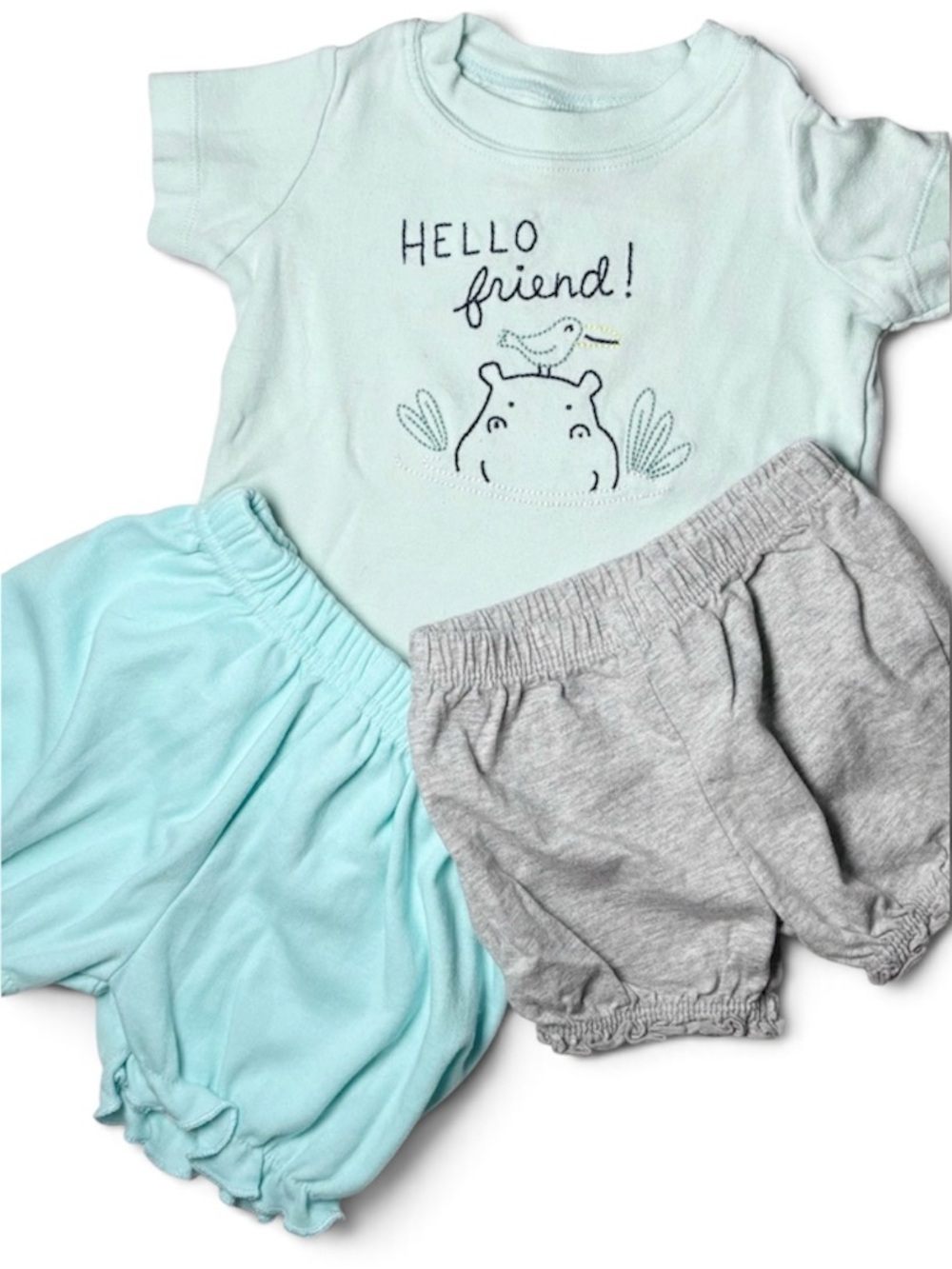 5/15$ Vintage Teddy Boom & Carters Mint Hippo "Hello Friend" Tee Bloomer Set 6-9